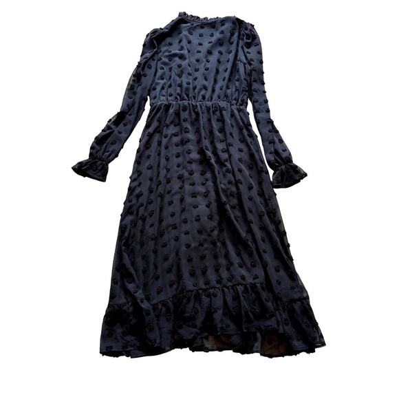 Long Sleeve Black Midi Dress Swiss Dot Women's Size Large - Picture 3 of 4